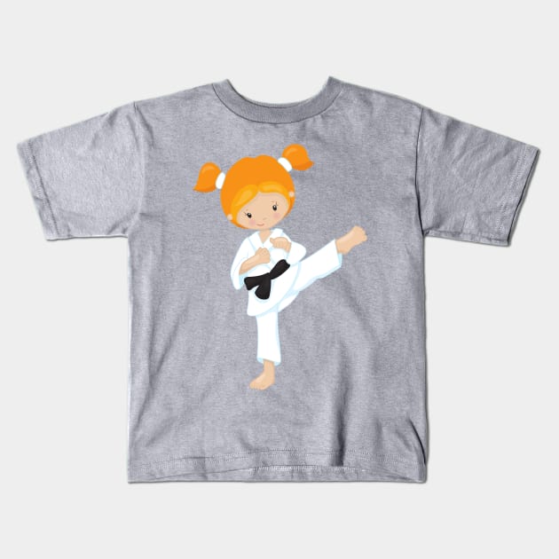 Karate Girl, Cute Girl, Orange Hair, Black Belt Kids T-Shirt by Jelena Dunčević